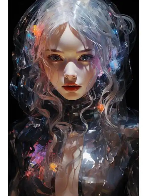 少妇动漫 连衣裙与银月 复古画风动画海报